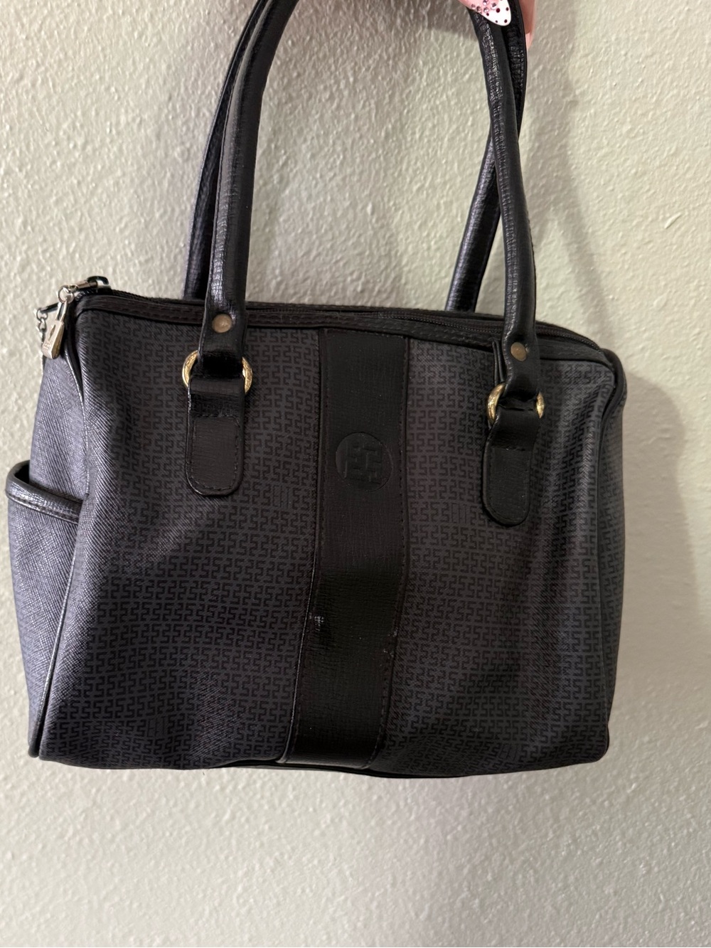 Sarne Black Gray Monogram Shoulder Bag Gold Hardware